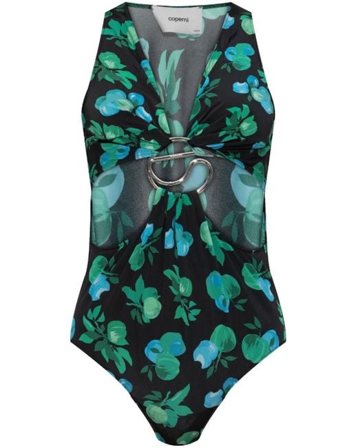 Coperni Green Floral-Print Bodysuit