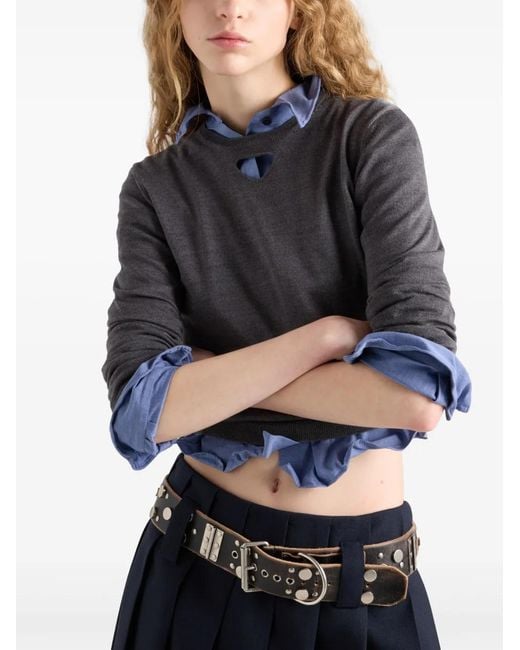 Pull En Laine À Col Rond Prada en coloris Gray