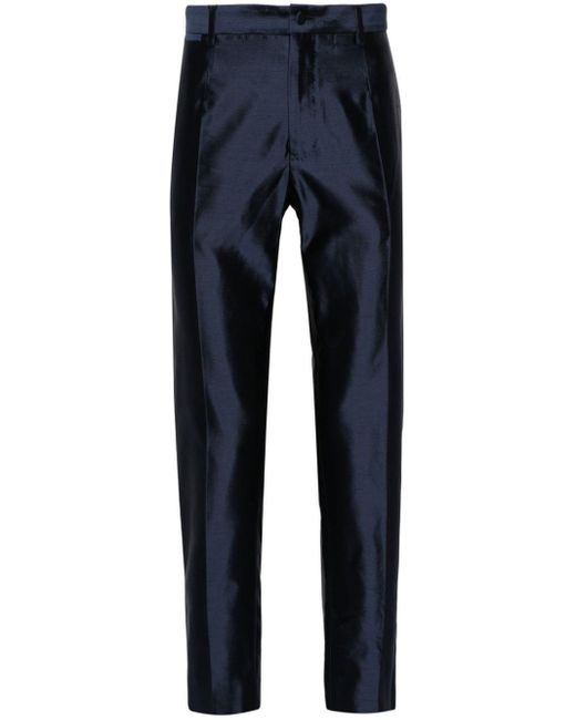 Dolce & Gabbana Blue Tapered-leg Silk Trousers for men