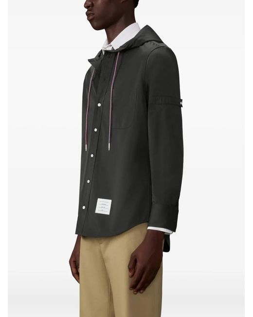 Thom Browne Black Hooded Armband-Detail Shirt for men