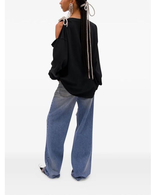 Area Black Crystal-Knot Cut-Out T-Shirt