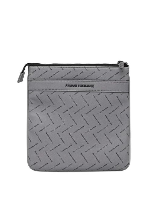 ARMANI EXCHANGE Gray Logo-Print Messenger Bag for men