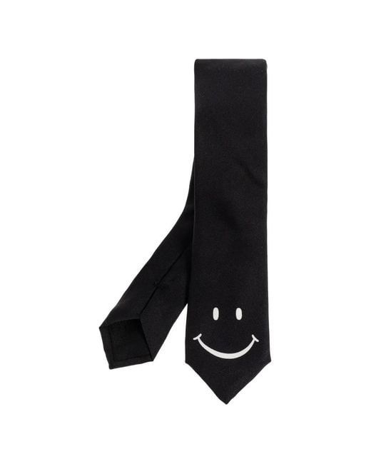 Moschino Black Smiley-Motif Silk Tie for men