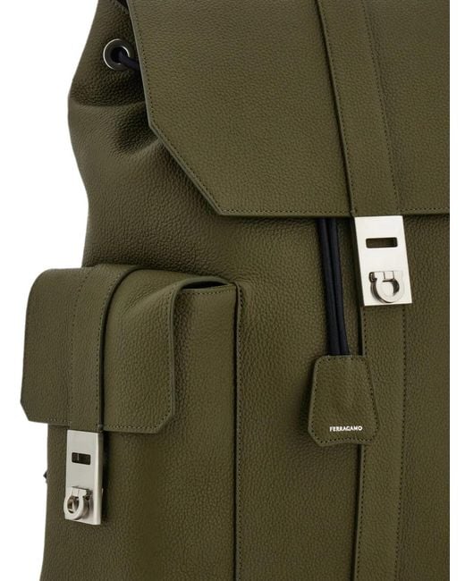 Ferragamo Green Utility Backpack With Hug Buckles for men