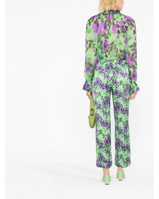 P.A.R.O.S.H. Green Pantalone Floral Print Trousers