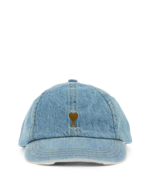 AMI Blue Denim Cotton Cap With Ami De Coeur Light Washed Denim