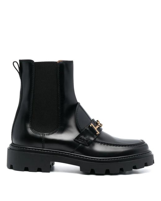 Tod's Black Leather Ankle Boots With Horsebit