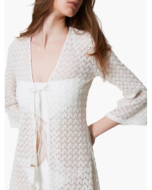 Twinset オープンニット リゾートワンピース White