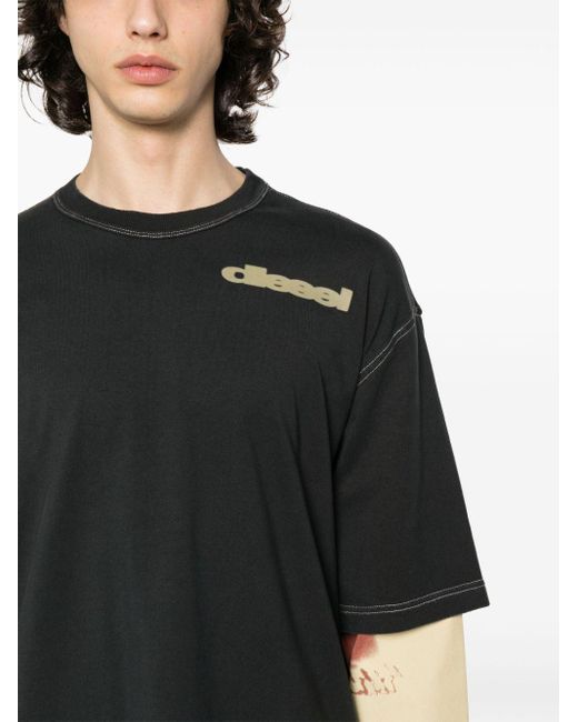 DIESEL Black T-wesher-n3 Layered-effect T-shirt for men