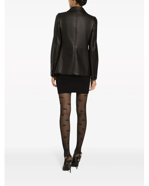 Dolce & Gabbana Black Button-Embossed Leather Jacket