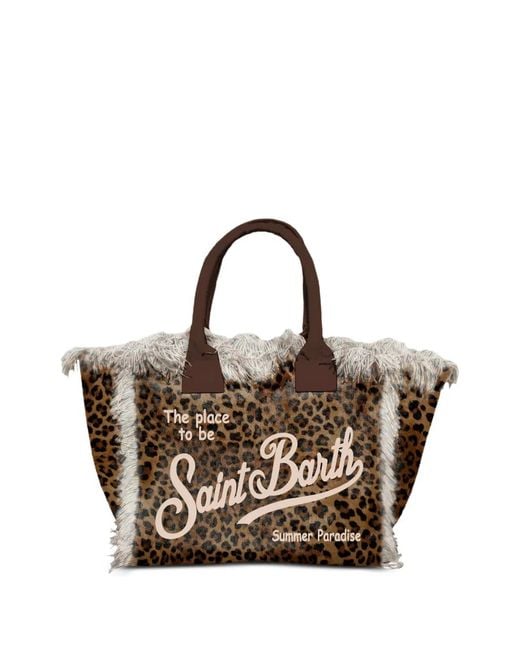 Mc2 Saint Barth Natural Vanity Leopard Print Fringed Tote Bag