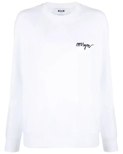 MSGM White Embroidered Logo Sweatshirt
