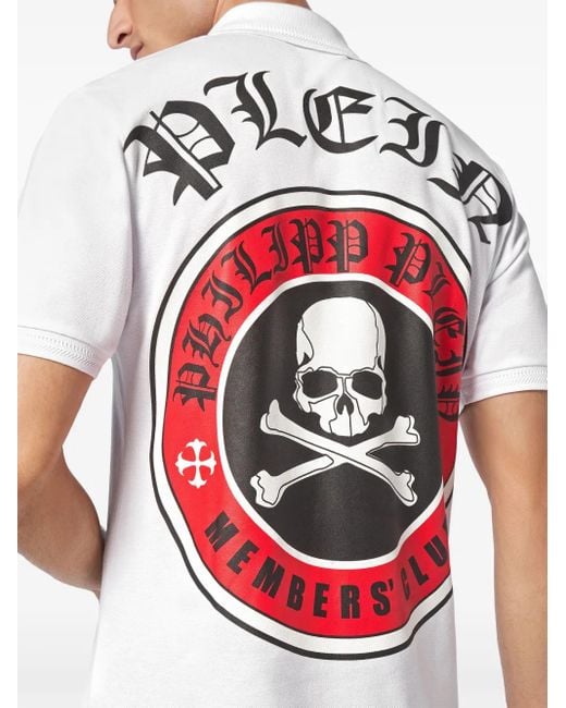 Philipp Plein White Logo Print Cotton Polo for men