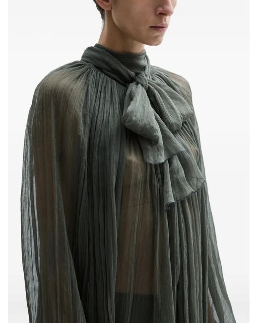 Atu Body Couture Gray Pussy-Bow Pleated Blouse