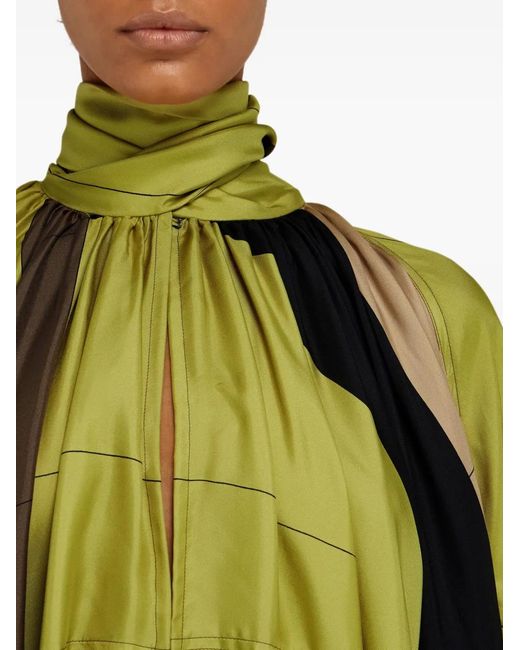 Ferragamo Green Printed Silk Dress