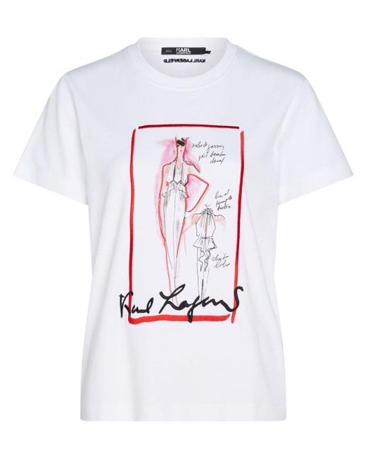 Karl Lagerfeld White T-Shirt mit Logo-Print