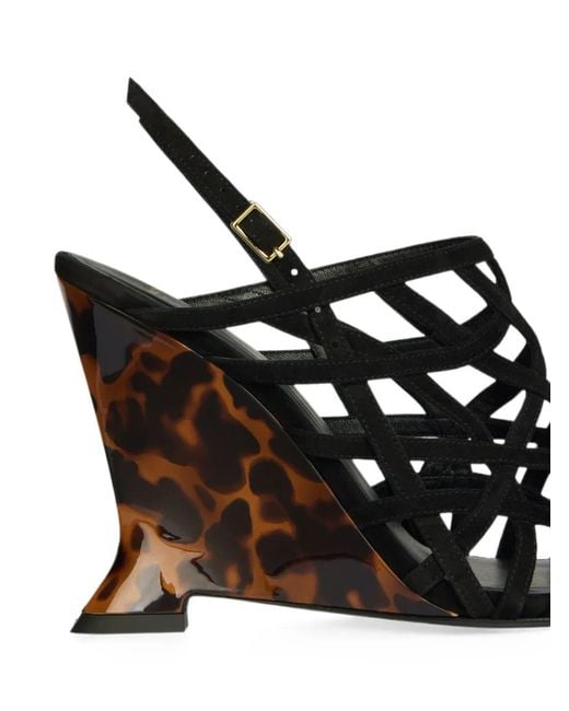 Balmain Black Wedge Cage Sandals