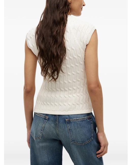 Tommy Hilfiger White Cable-Knit Sleeveless Cardigan