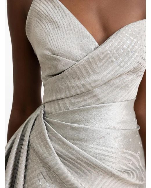 Gemy Maalouf Gray Asymmetrical Neckline Maxi Dress
