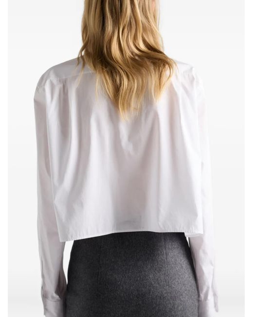 Prada White Bow-Collar Patch-Pocket Shirt