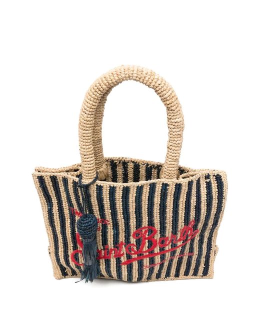 Mc2 Saint Barth White Colette Striped Raffia Tote Bag