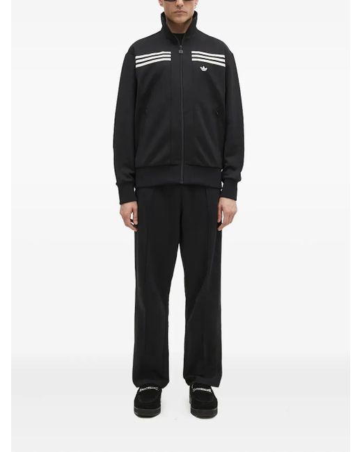 Adidas Black Three-Stripe Detail Zip-Up Sweatshirt for men