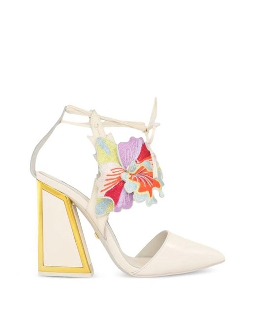 Kat Maconie White Amanza Floral-Applique Lace-Up Pumps