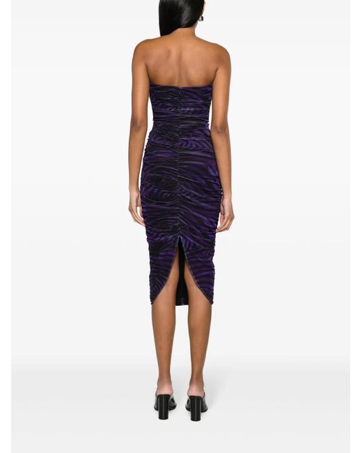 Nissa Blue Zebra-Print Ruched Midi Dress