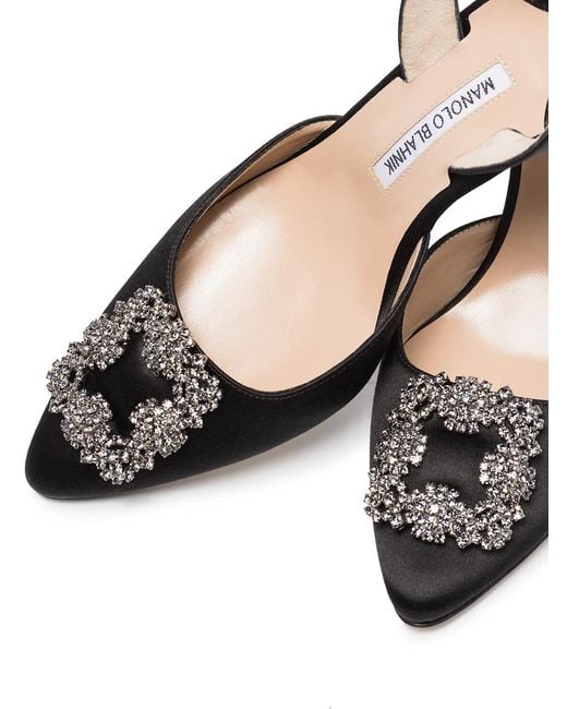 Manolo Blahnik Black 70Mm Hangisi Satin Slingback Pumps