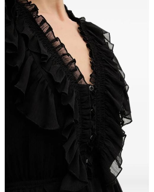 Morgan Black Ruffled Long-Sleeve Mini Dress
