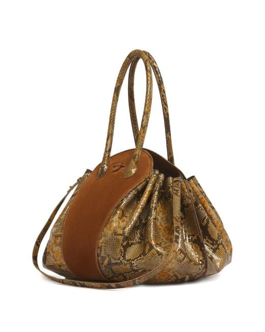 Marni Brown Suede And Python-Print Leather Tulipea Large Handbag