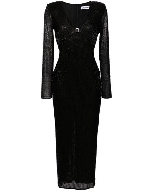 Self-Portrait Maxi-jurk Met Kralen in het Black