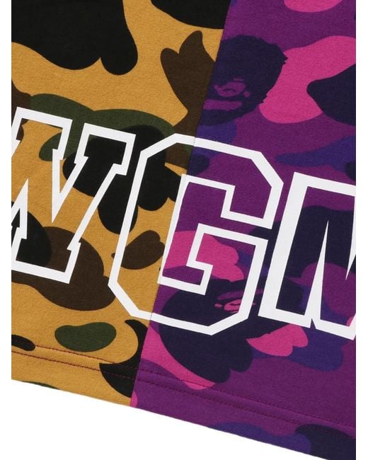 A Bathing Ape Purple Split Camo Shark Cotton T-Shirt for men
