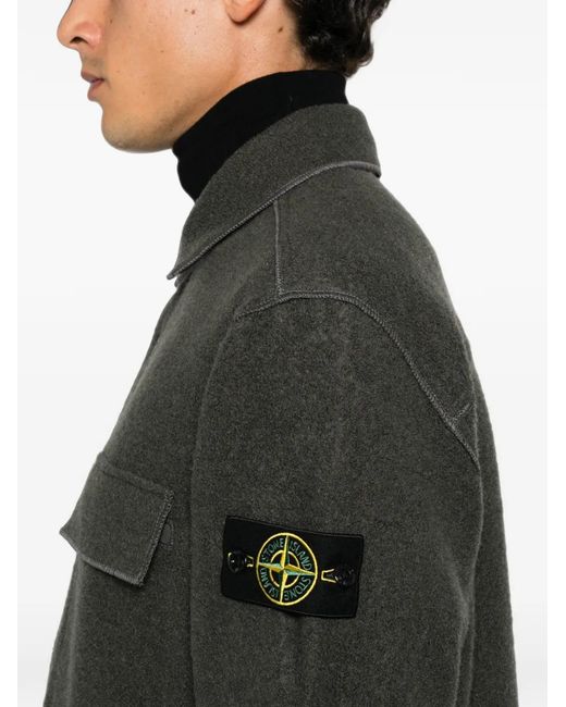Stone Island Black Logo-Patch Shirt Jacket for men