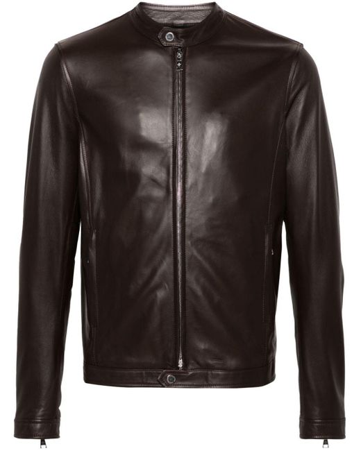 Tagliatore Black Zip-up Leather Jacket for men