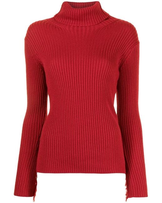 Y's Yohji Yamamoto Red Fringed Ribbed Jumper