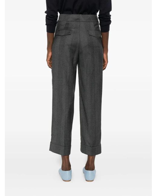 Peserico Gray Herringbone Cuffed Trousers