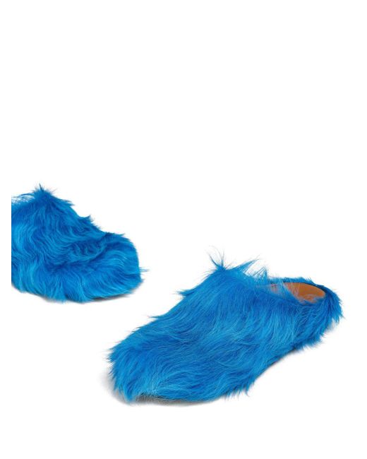 Marni Blue Fussbet Sabot Calf-hair Slippers