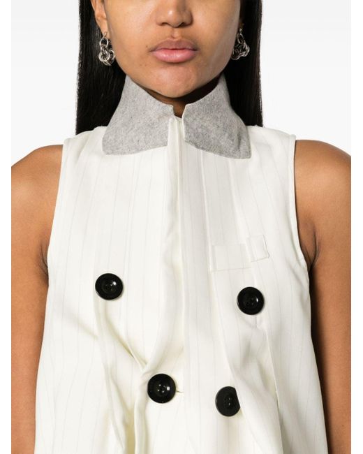 Sacai White Pinstriped Double-breasted Vest