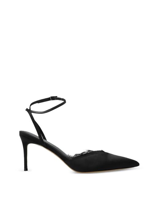 Black Suede Studio Black Lace-Detail Pumps