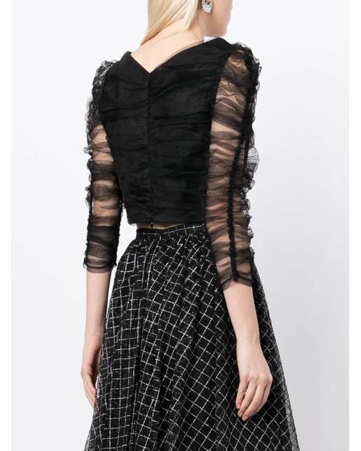 Zimmermann Black Ruched Tulle Cropped Top
