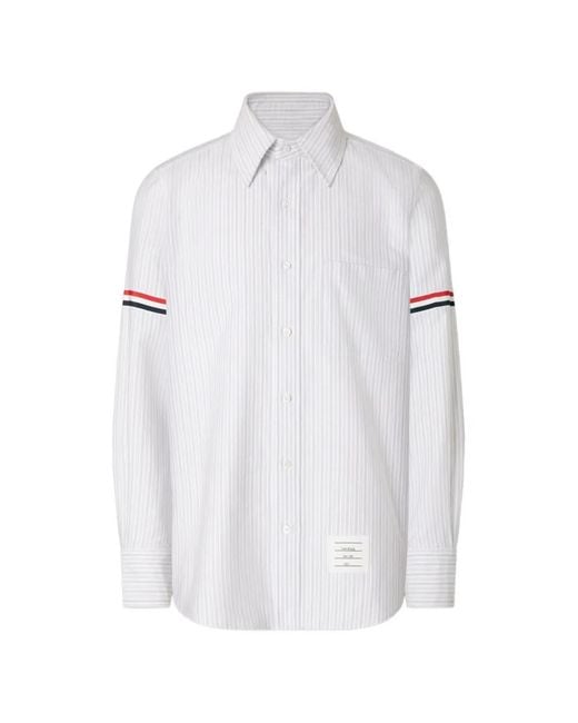 Thom Browne White Madras Oxford Striped-Armband Shirt for men