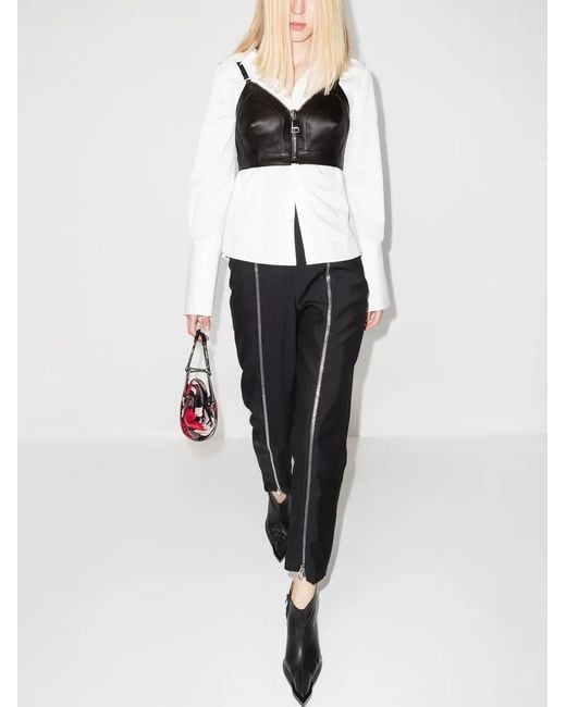 McQueen Black Zip-Front Cropped Leather Top