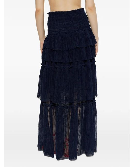 Munthe Blue Nessarose Tiered Ruffled Maxi Skirt