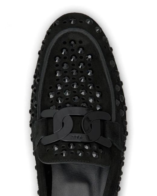 Tod's Black Kate Rhinestone-Embellished Suede Loafers