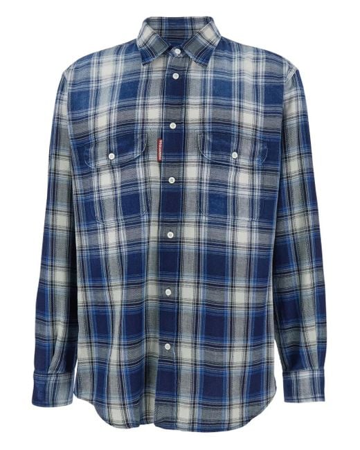 Camisa Con Bolsillo A Cuadros DSquared² de hombre de color Blue