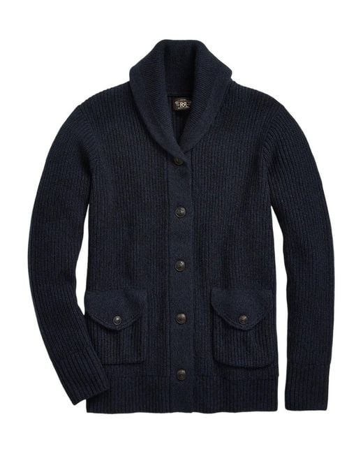 RRL Blue Shawl-Collar Buttoned Cardigan