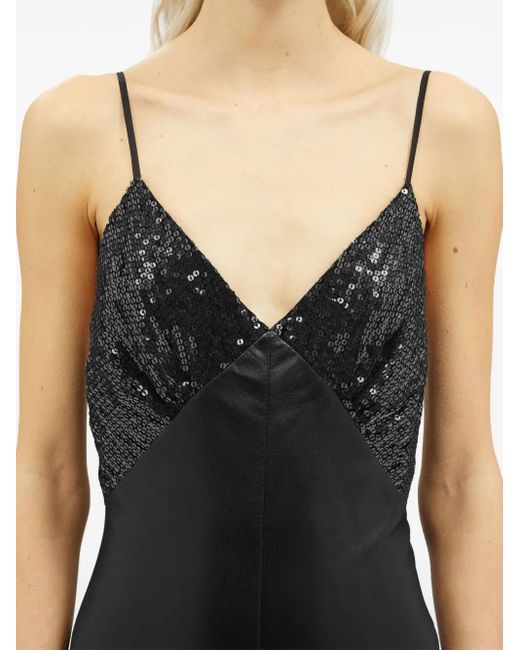 MSGM Black Sequin-Embellished Midi Dress
