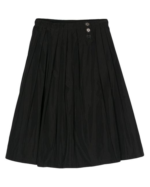 Aspesi Black Pleated Taffeta Midi Skirt