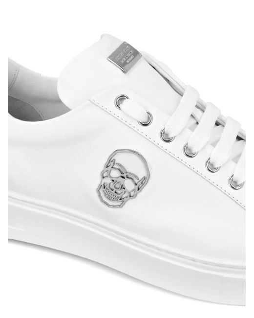 Baskets En Cuir À Lacets Philipp Plein en coloris White